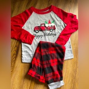 Toddler Gnome Christmas Red Plaid Farmhouse Truck Pajamas Sz 3T NEW